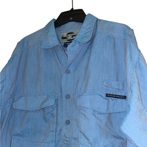 ExOfficio Adventure Travel Shirt Button Down Mens Size XL Blue Cotton Mesh‎